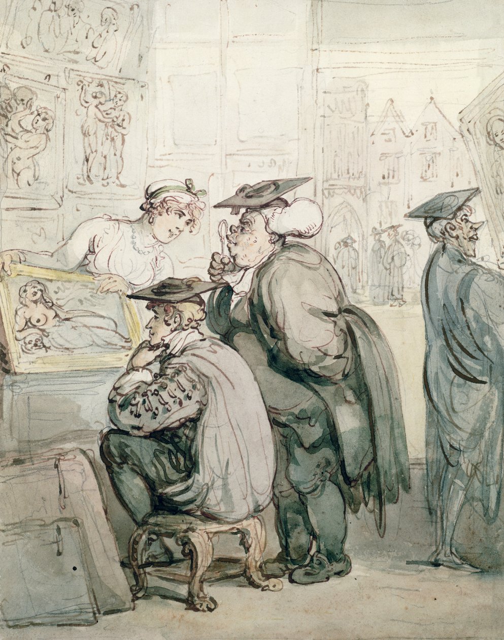 The Lounge at the Old Print Shop, Oxford (blæk og wc på papir) af Thomas Rowlandson