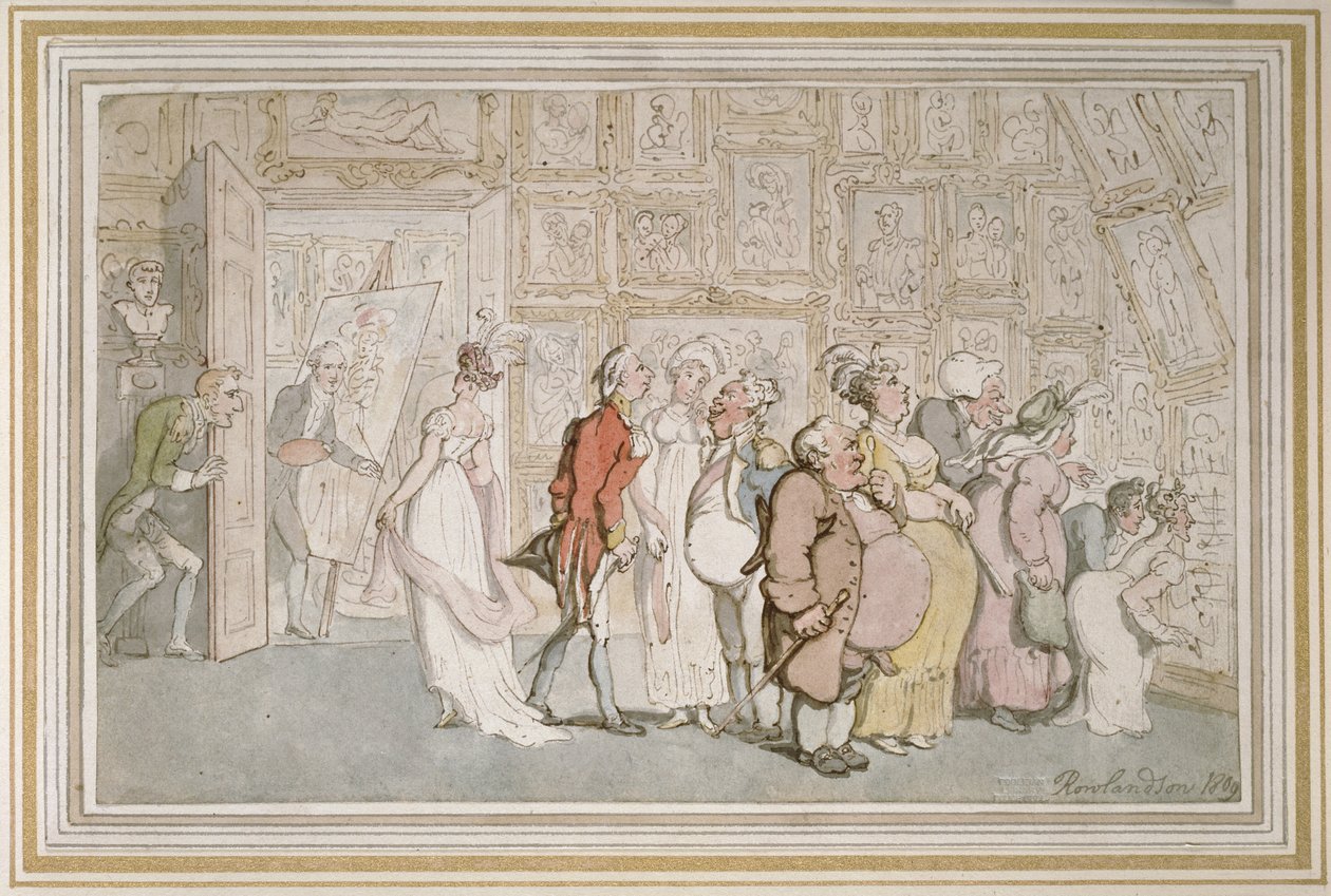 Portrætmalerens forværelse, 1809 (pen og brunt blæk og akvarel over angivelser i grafit) af Thomas Rowlandson