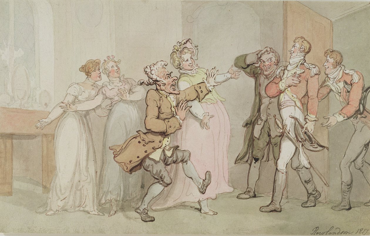 The Return of the Soldier, 1817 (wc og pen og blæk på papir) af Thomas Rowlandson