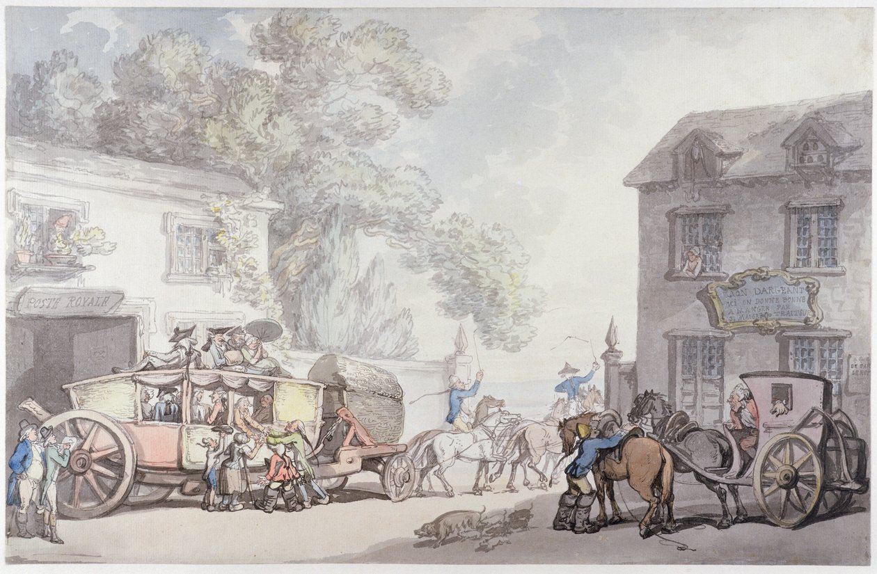 Rejser i Frankrig, ca. 1790 (pen og blæk med wc på papir) af Thomas Rowlandson