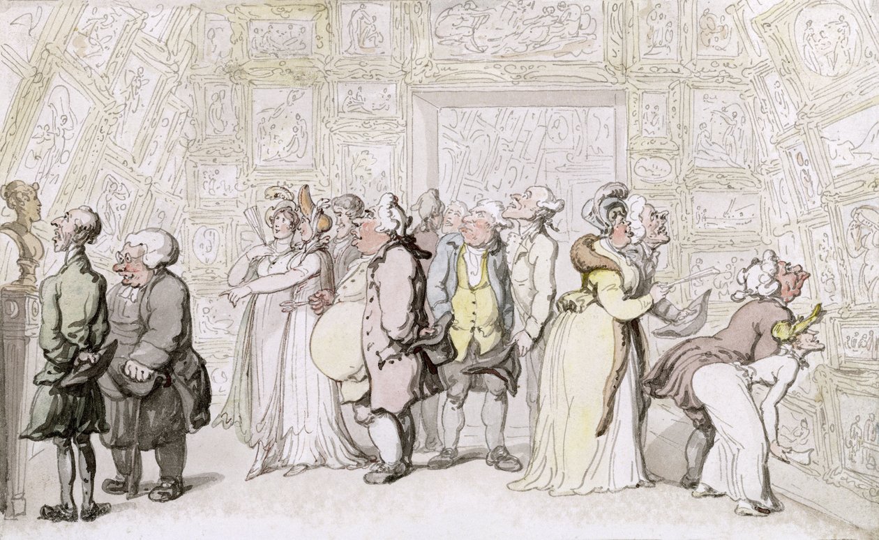 Visning på Royal Academy, ca. 1815 (pen, blæk og wc på papir) af Thomas Rowlandson
