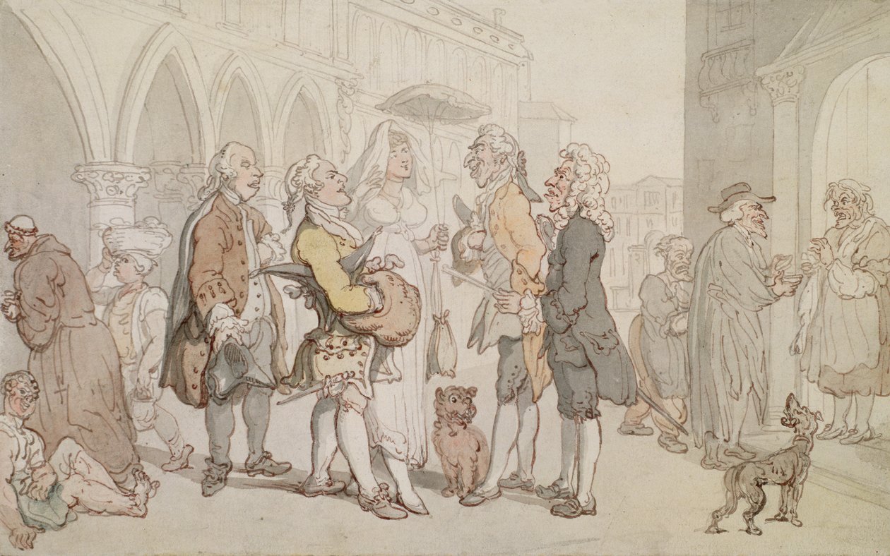Besøgende i Venedig, ca. 1810 (pen, brunt blæk og wc på papir) af Thomas Rowlandson