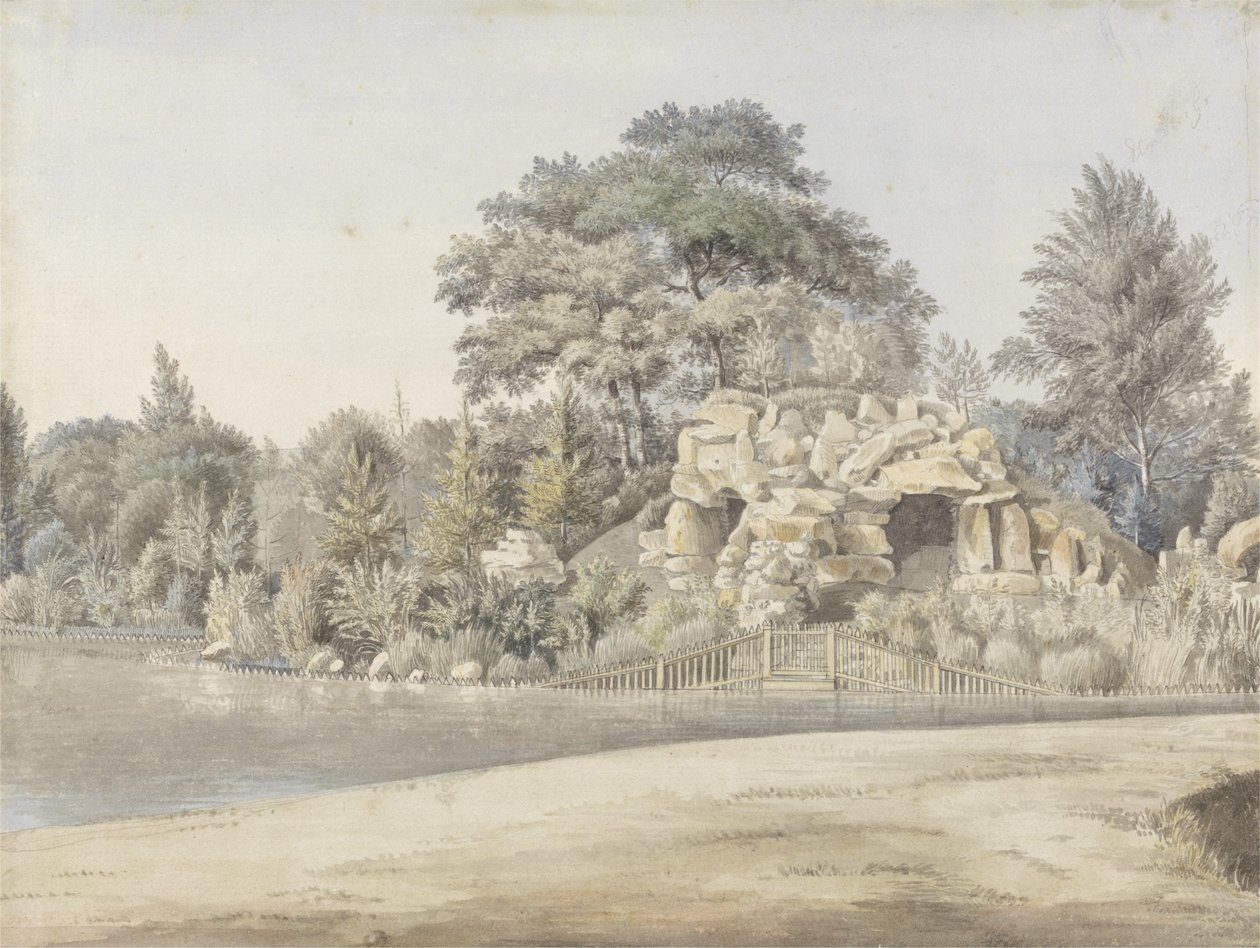 The Grotto, Virginia Water (wc over blæk og grafit lagt på papir) af Thomas Sandby