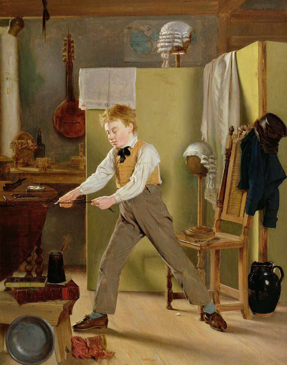 Parykmagerens lærling eller praksis gør mester, ca. 1823 af Thomas Sword Good