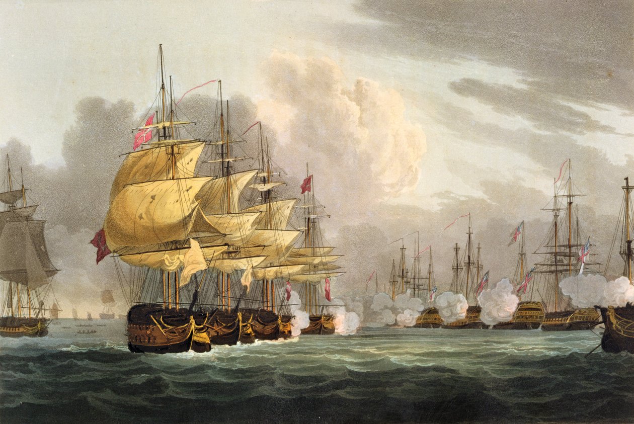 Ødelæggelsen af den danske flåde før København, 2. april 1801, graveret af Bailey til J. Jenkins 