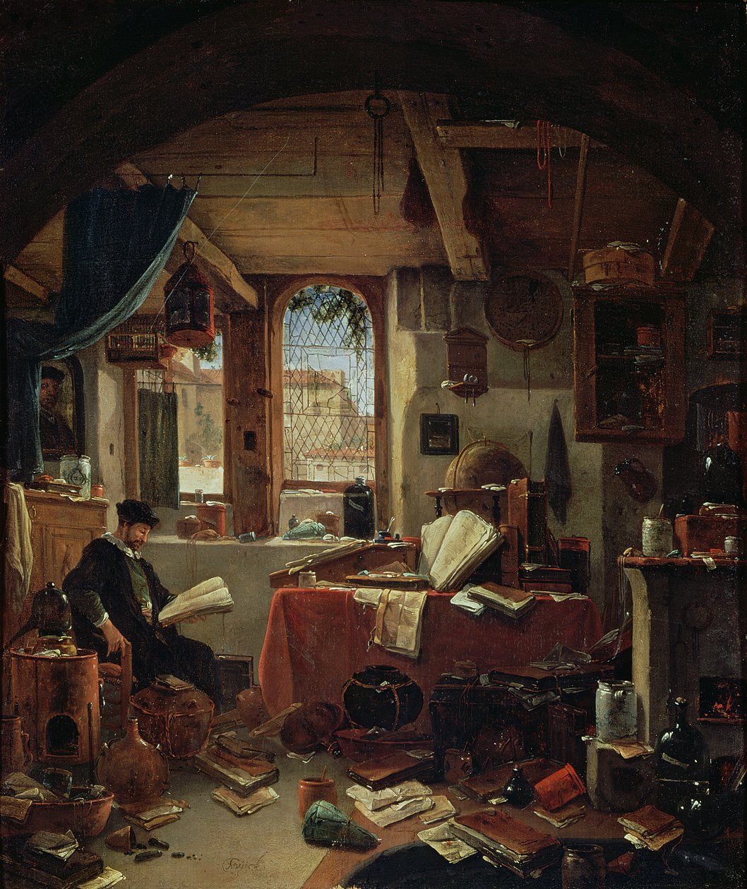 En alkymist i sit laboratorium af Thomas Wyck