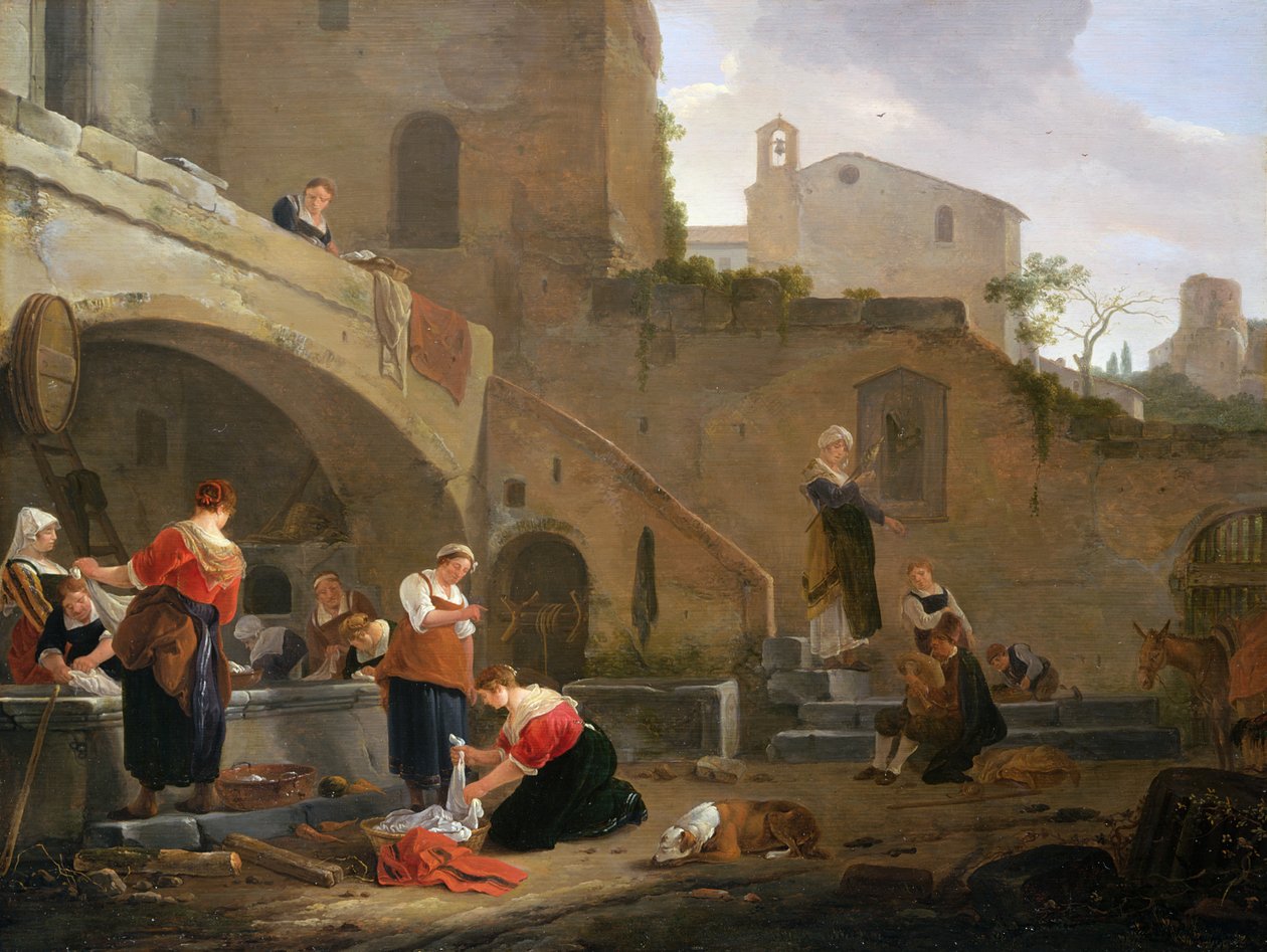 Vaskekvinder ved en romersk springvand af Thomas Wyck