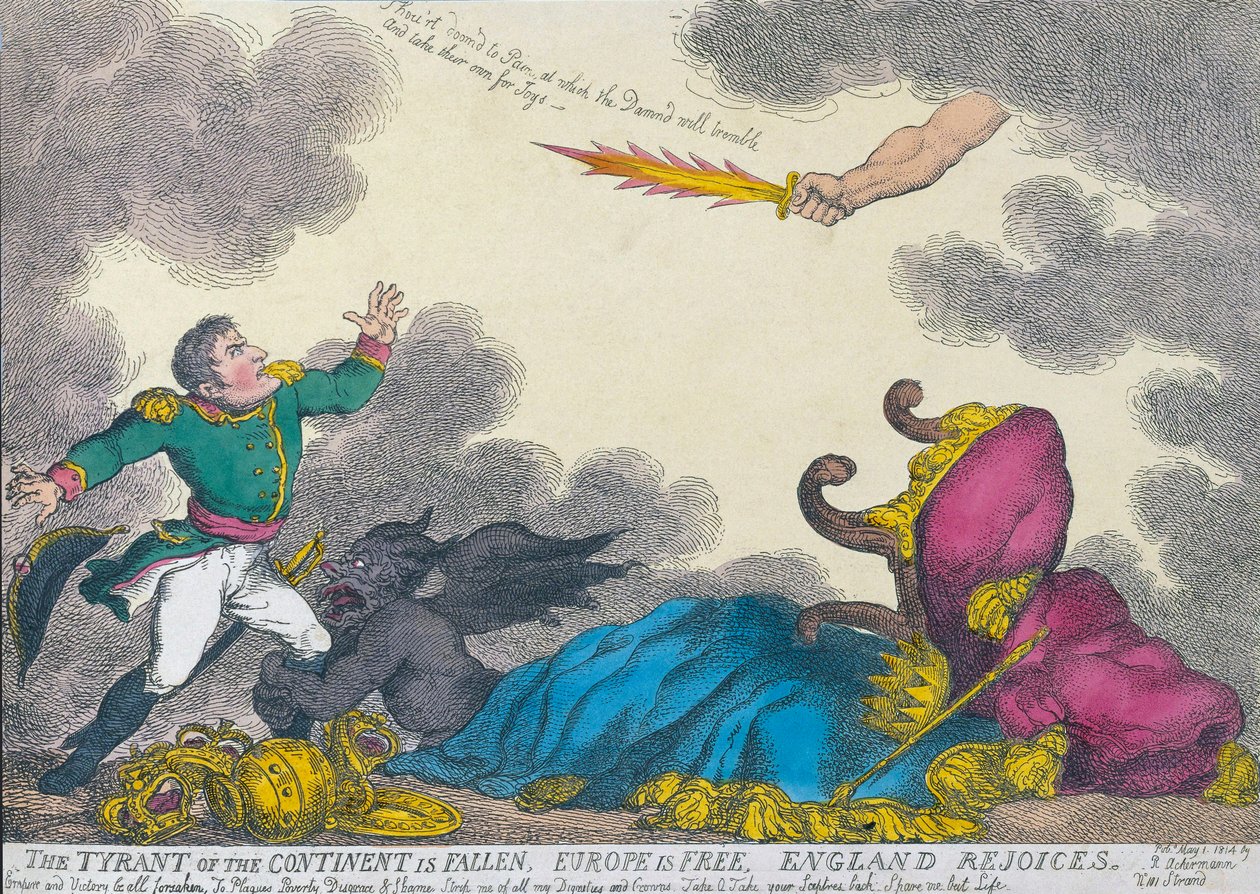 Tegneserie, der fejrer Napoleons abdikation i 1814 af Thomas (after) Rowlandson