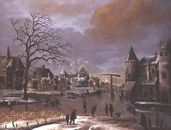 Skatere på en frossen kanal af Thomas Heeremans