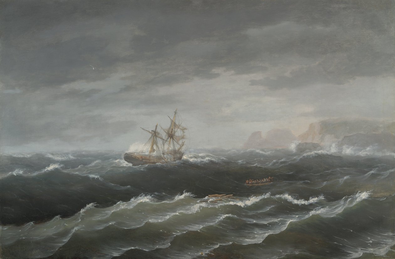 Forlis nær en klippekyst af Thomas Birch