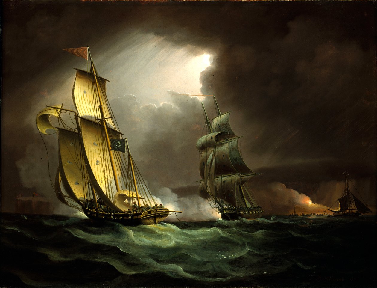 En smugler jaget af en brig af Thomas Buttersworth