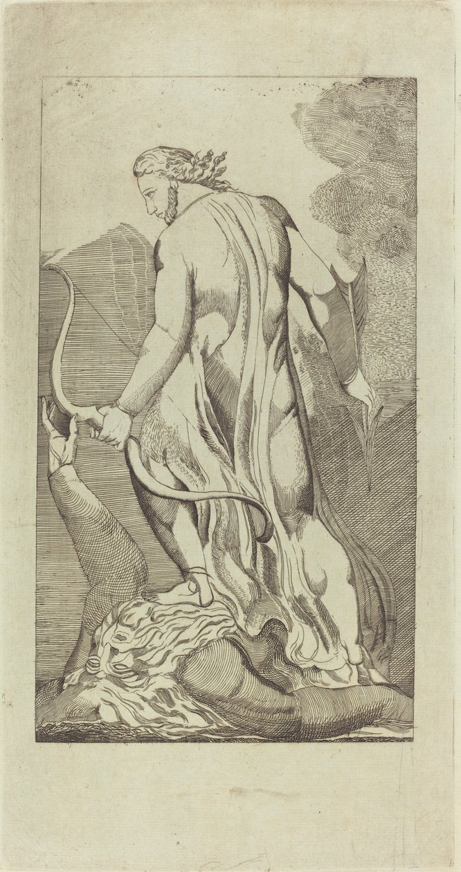 Kristus tramper Satan af Thomas Butts, Jr. after William Blake