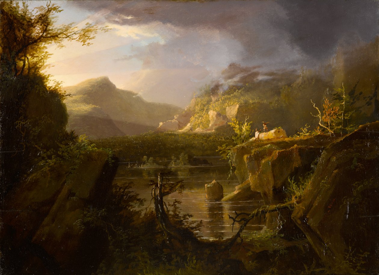 Romantisk landskab, ca. 1826 (olie på træpanel) af Thomas Cole