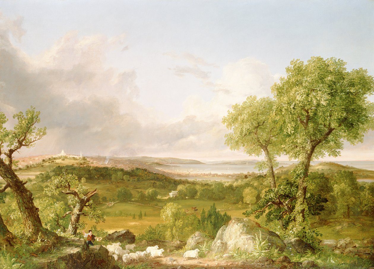 Udsigt over Boston (olie på lærred) af Thomas Cole