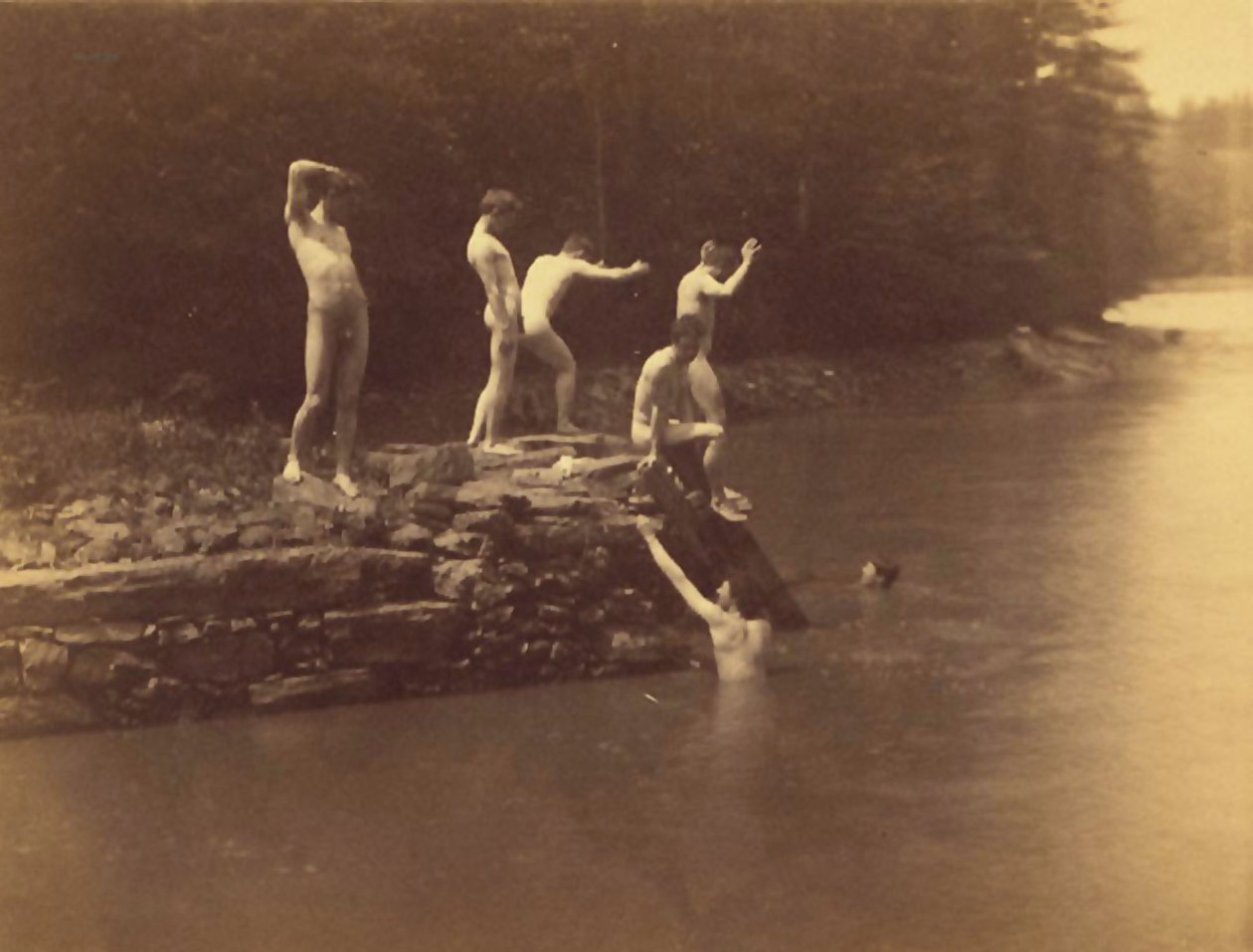 Studie til svømmehullet af Thomas Cowperthwait Eakins