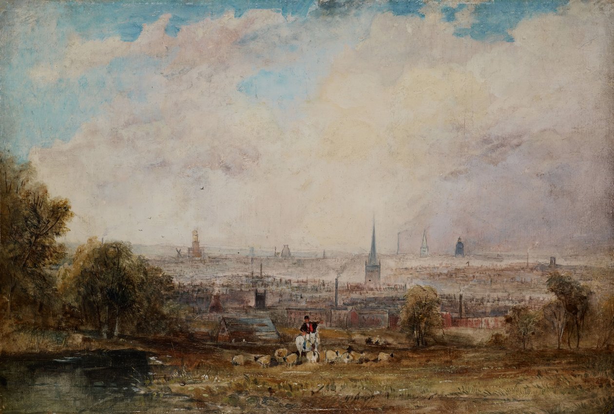 En fjern udsigt over Birmingham, 1825-1830. af Thomas Creswick