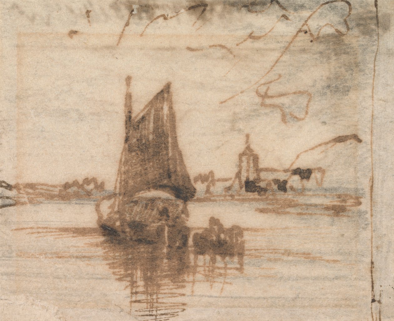 En Sejlbåd Becalmed af Thomas Creswick