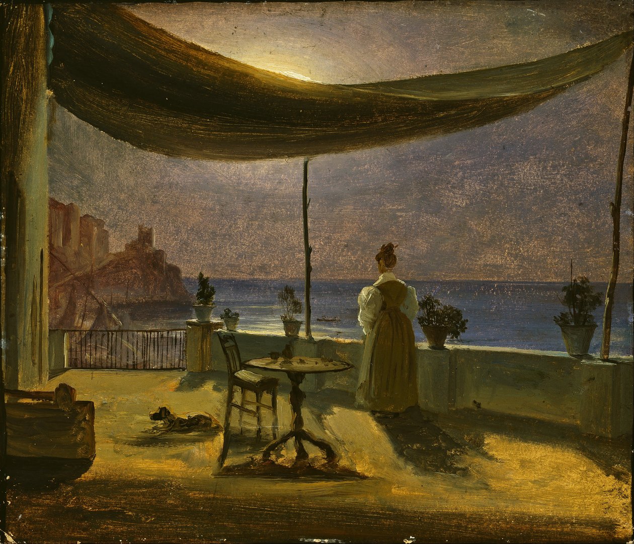 En terrasse i Amalfi i måneskin af Thomas Fearnley