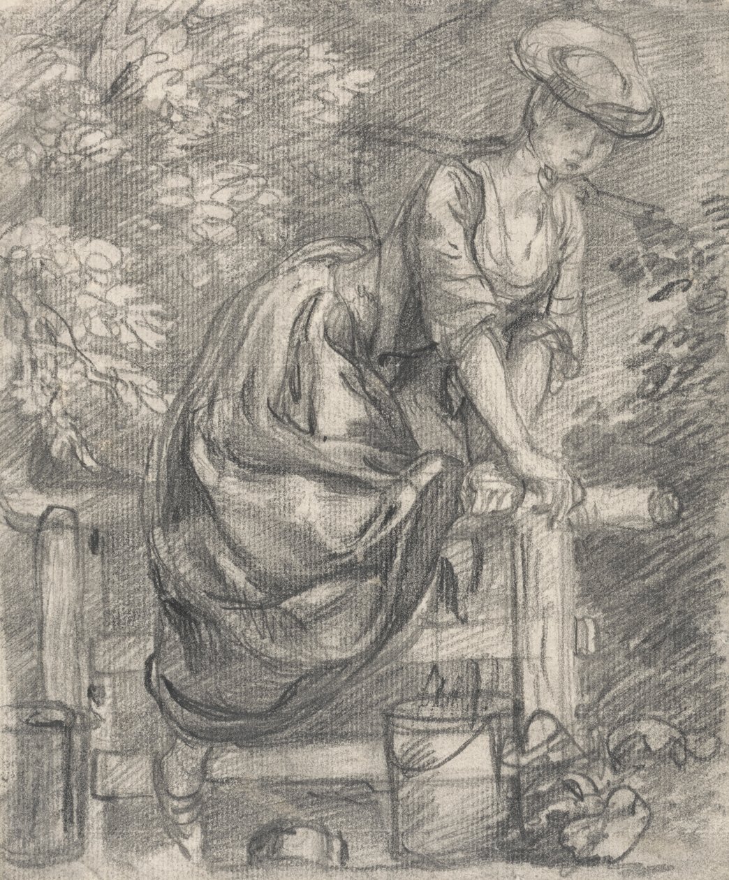 En mælkepige, der klatrer i en stile af Thomas Gainsborough