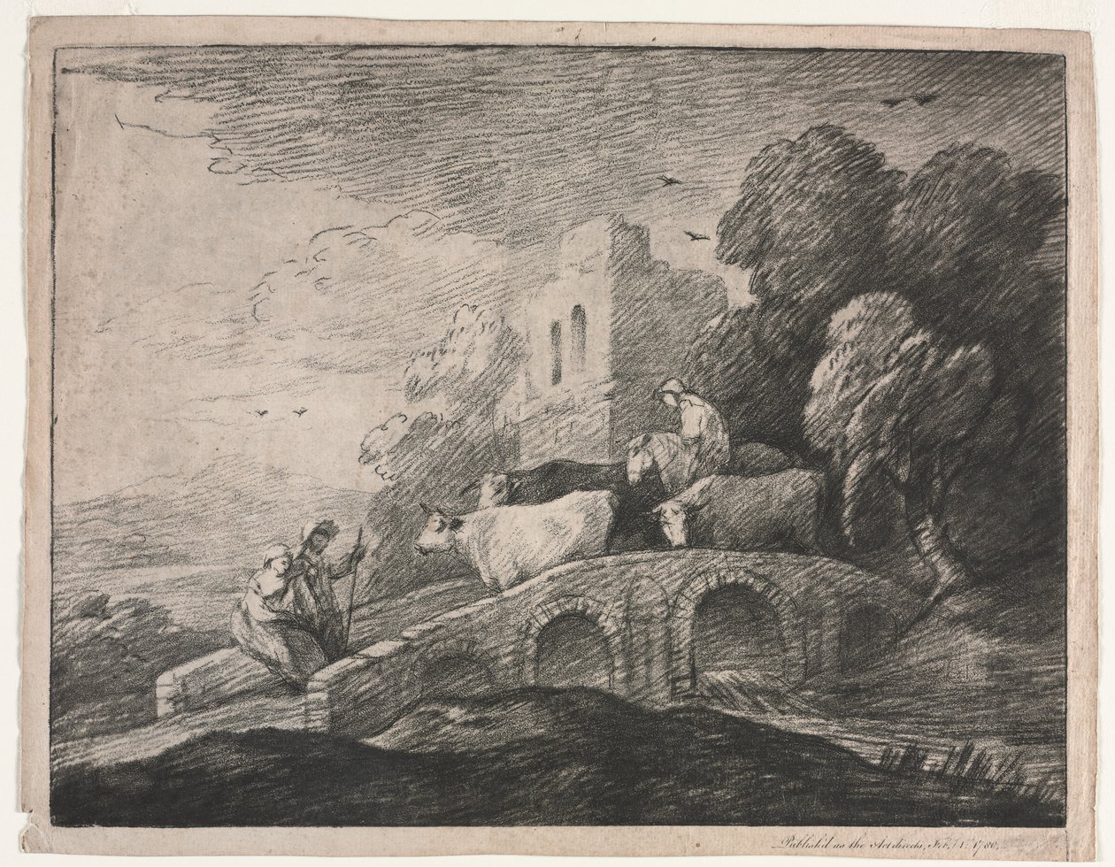 Skovklædt landskab med hyrder, der driver kvæg af Thomas Gainsborough