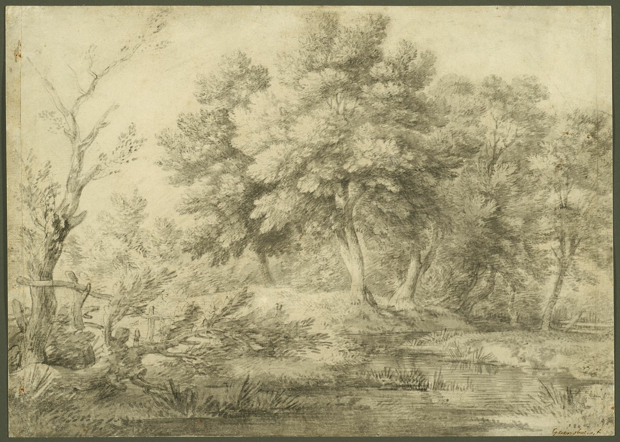 Skovklædt Landskab med Strøm af Thomas Gainsborough