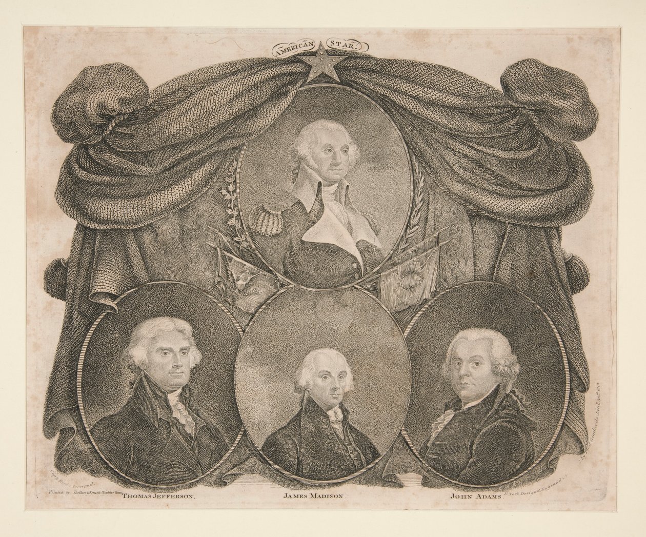 American Star, Washington, Jefferson, Madison og Adams af Thomas Gimbrede