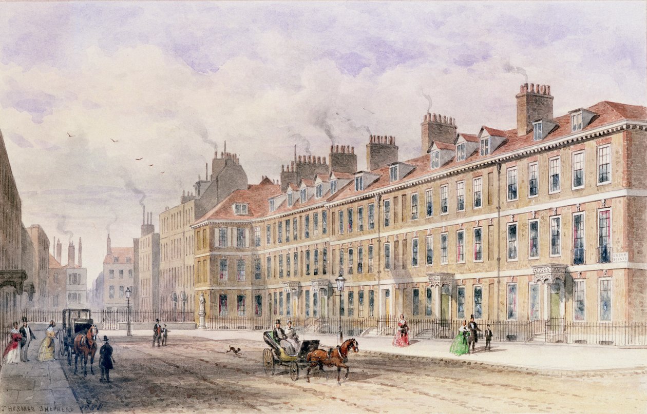 Sydsiden af Queen Square, 1851 af Thomas Hosmer Shepherd