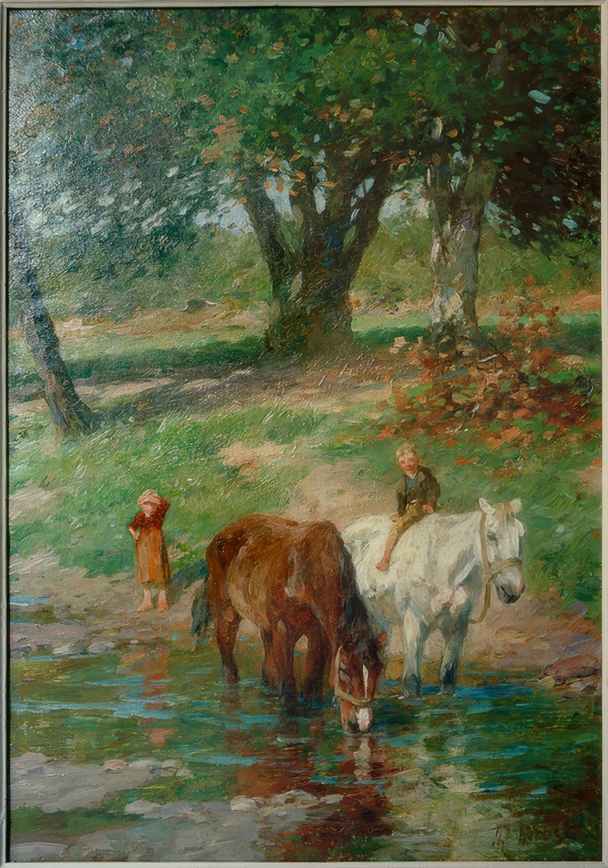 Heste ved drikkestedet af Thomas Ludwig Herbst
