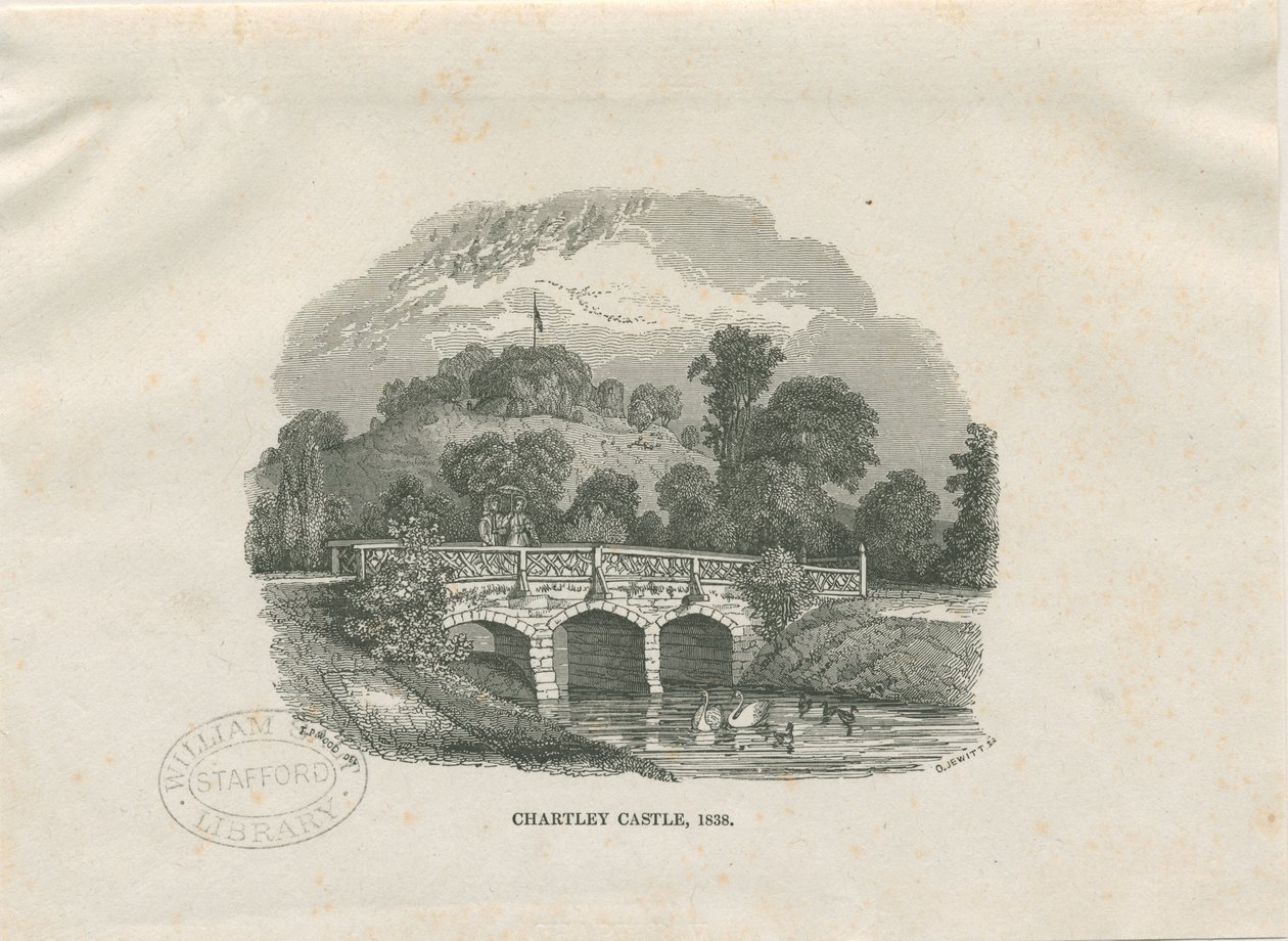 Chartley Castle [Hall]: træsnitsgravering (vignetteret) af Thomas Peploe Wood