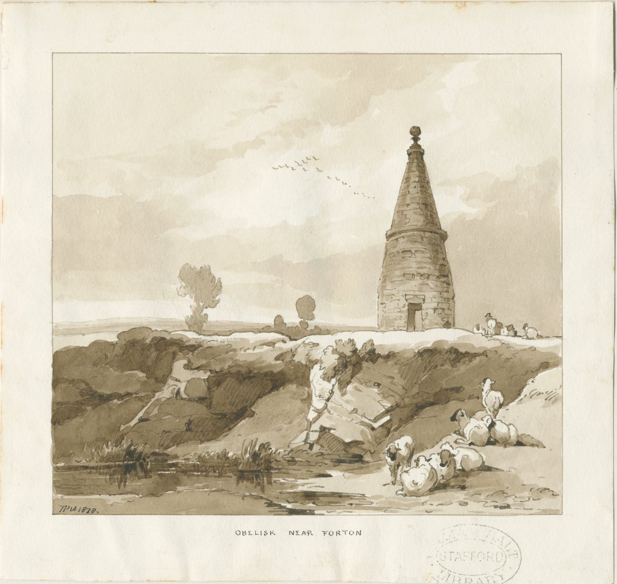 Forton - Obelisk: vasketegning af Thomas Peploe Wood