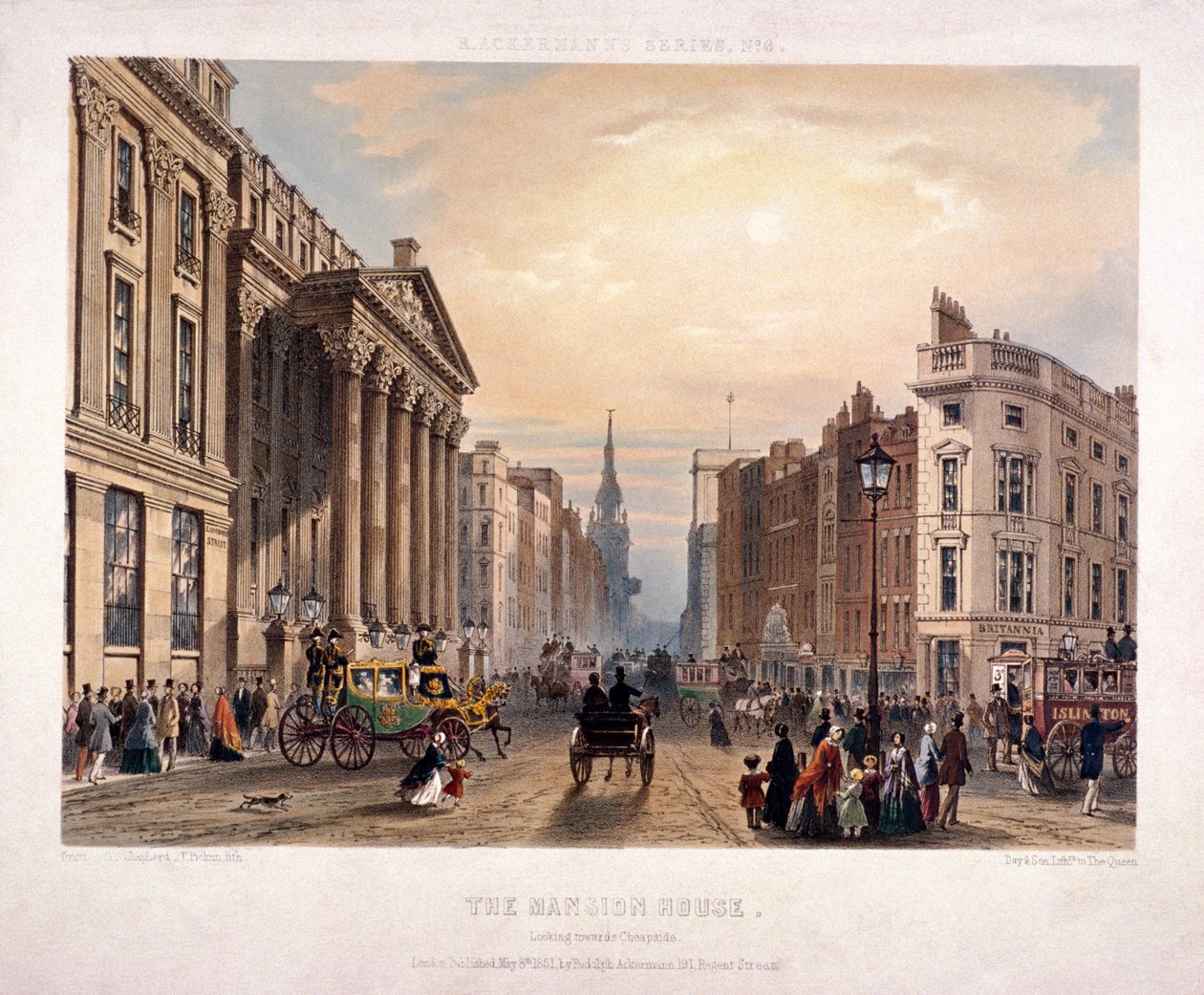 Mansion House og Cheapside, London, 1851 af Thomas Picken