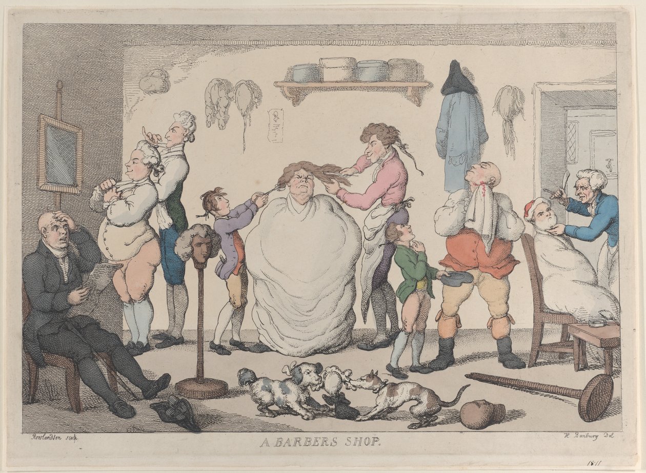 En frisørforretning, 1811., 1811. af Thomas Rowlandson