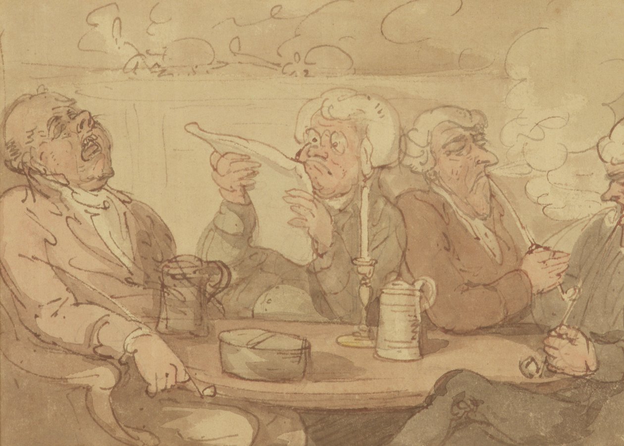 A Gentlemans Club (blæk & wc på papir) af Thomas Rowlandson