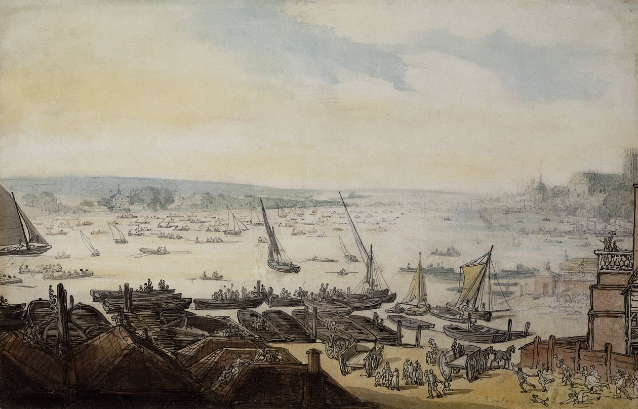 En Regatta på Themsen under Westminster, af Thomas Rowlandson