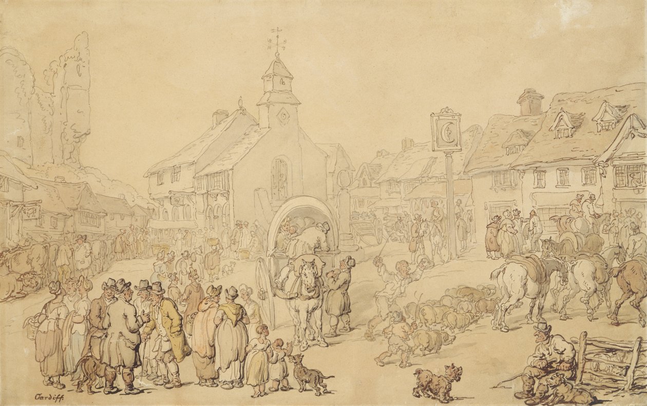 Cardiff (blæk og lavering på papir) af Thomas Rowlandson