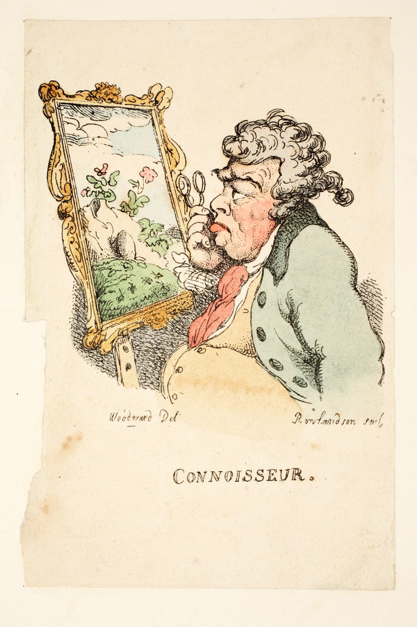 Connoisseur, (håndfarvet gravering) af Thomas Rowlandson