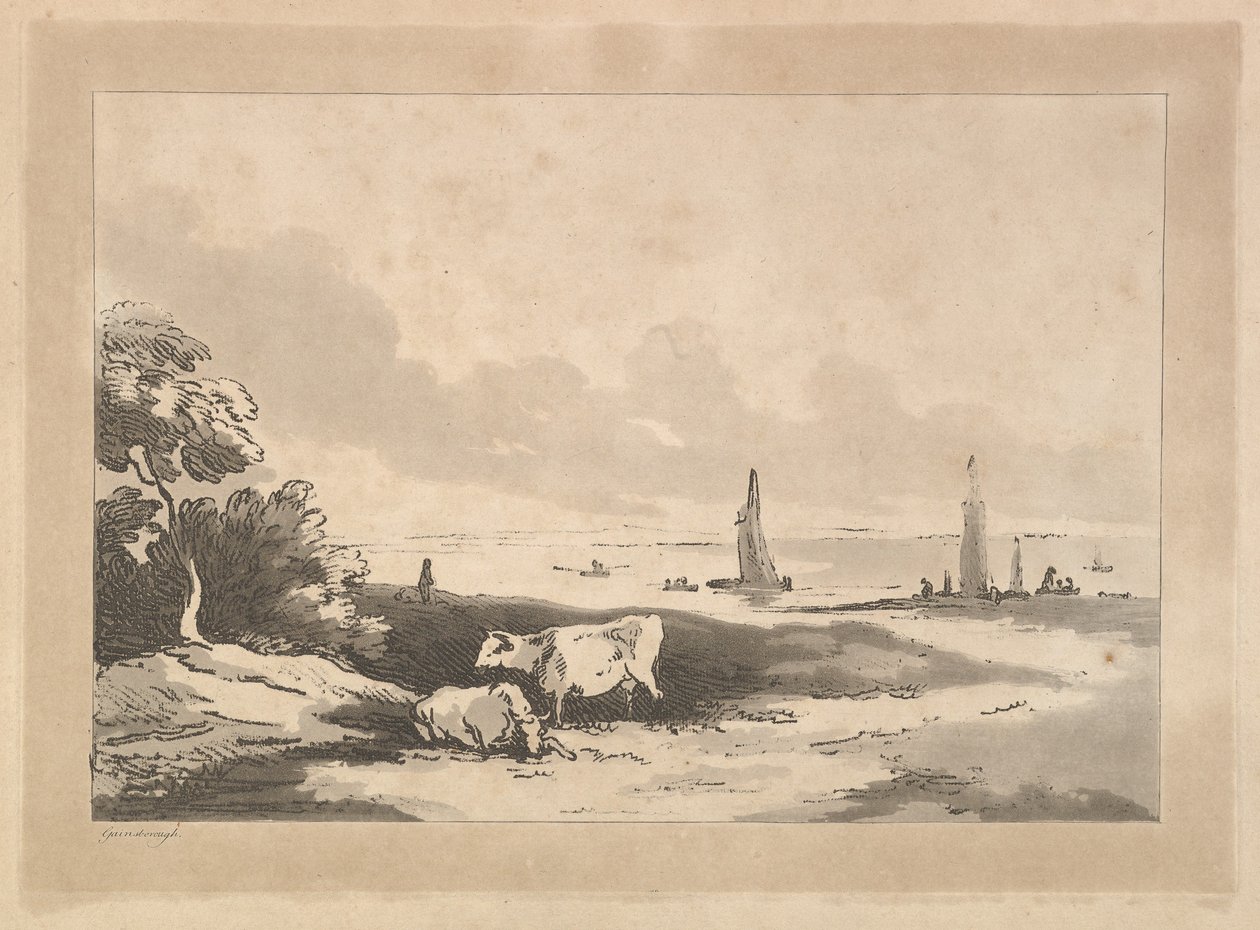 Køer og havlandskab, 1783-89. af Thomas Rowlandson
