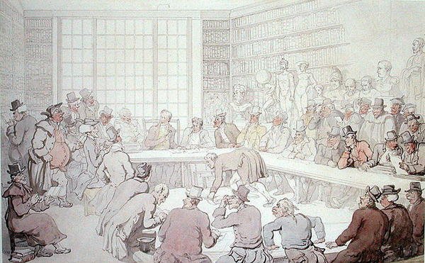 Dr. Syntax på en auktion af Thomas Rowlandson