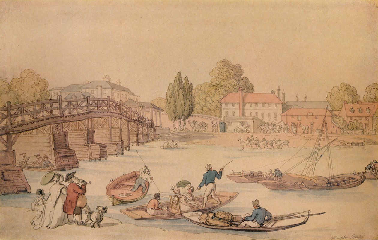 Hampton Bridge, 1800 af Thomas Rowlandson