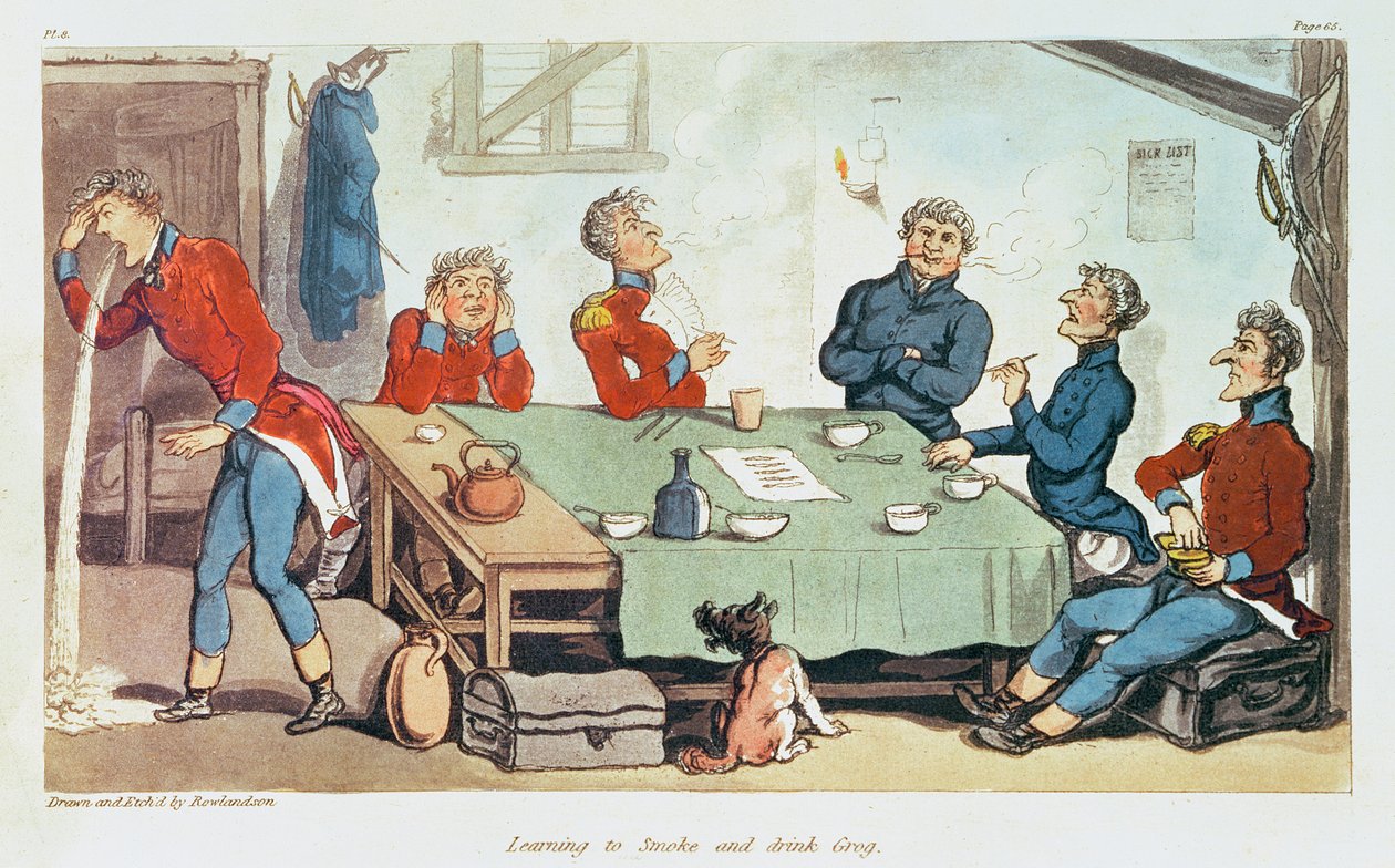 Lær at ryge og drikke grog. 1815 af Thomas Rowlandson