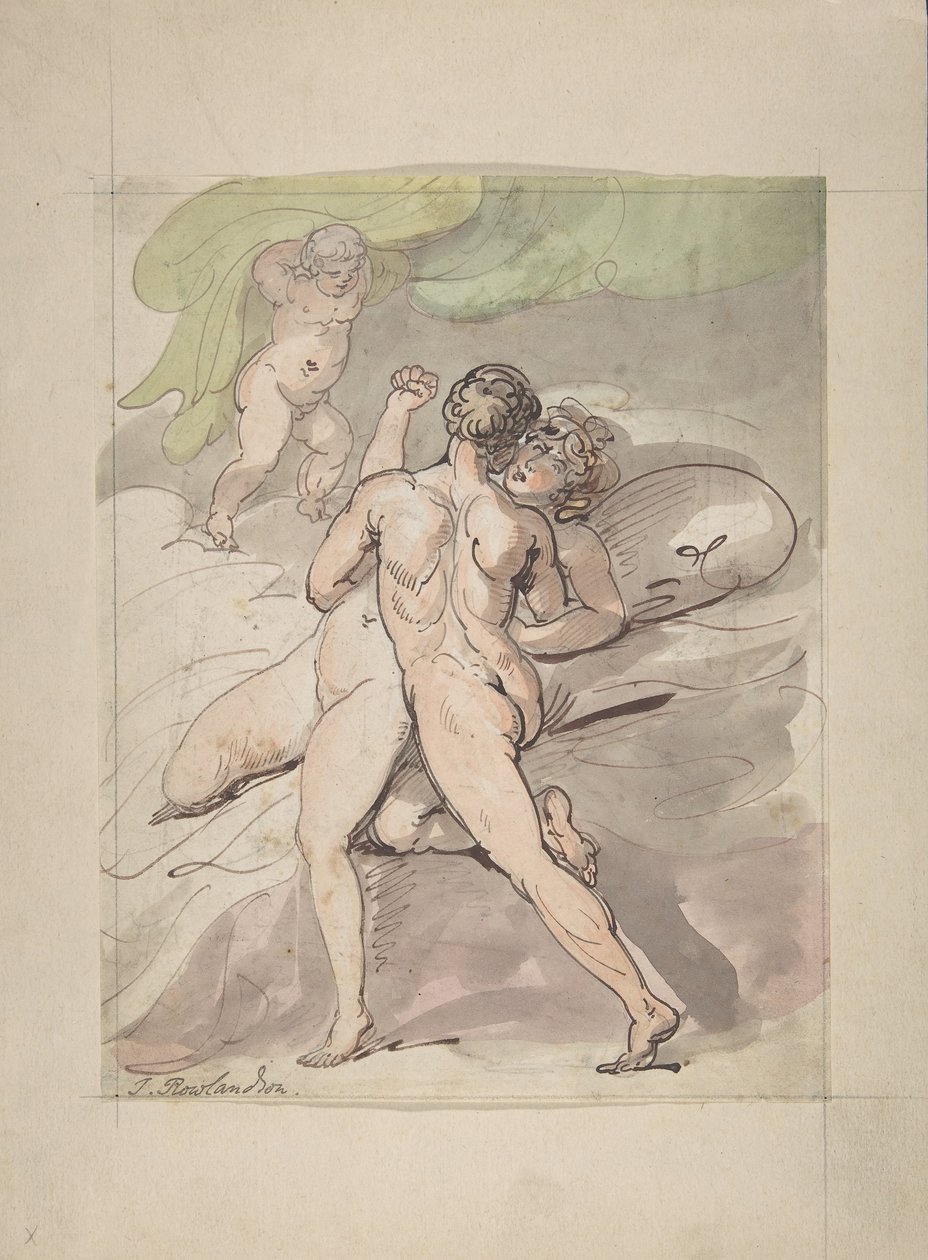 Nøgent par omfavner, 1780-1827. af Thomas Rowlandson