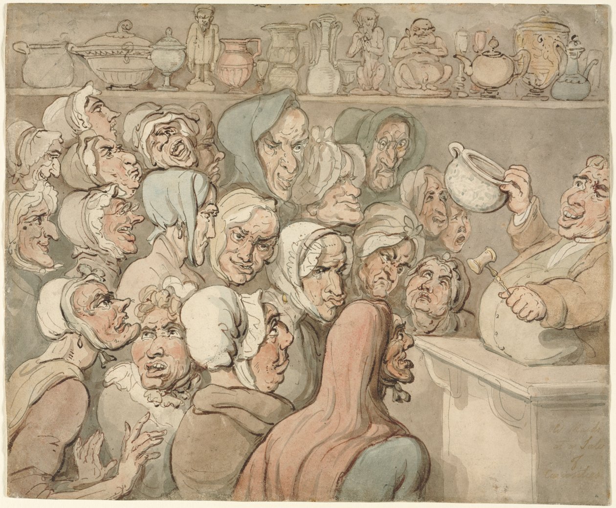 Gamle piger ved et salg af kuriositeter af Thomas Rowlandson