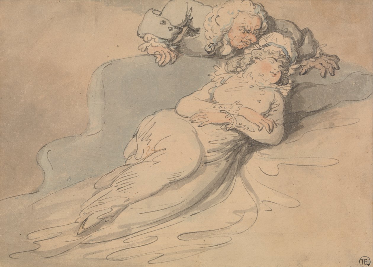 Sovende kvinde set af en mand af Thomas Rowlandson