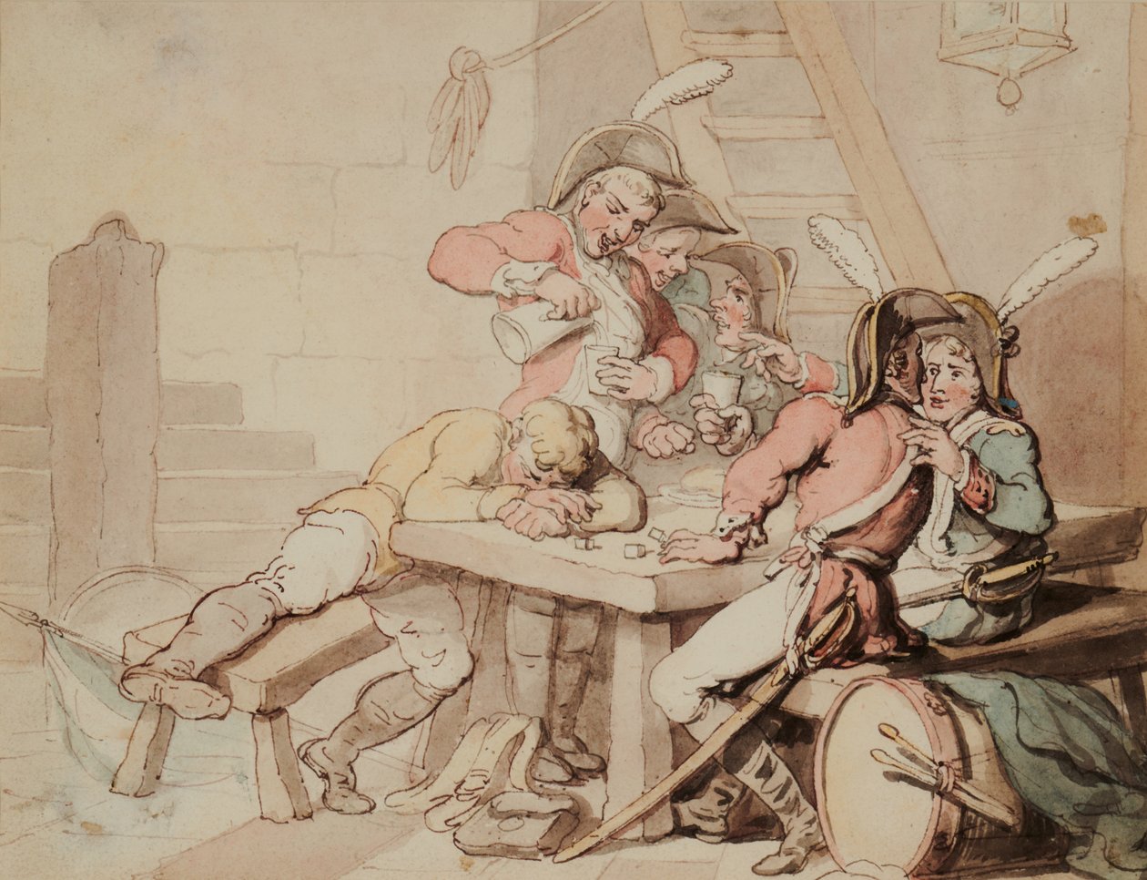 Soldater hyler i en kælder af Thomas Rowlandson