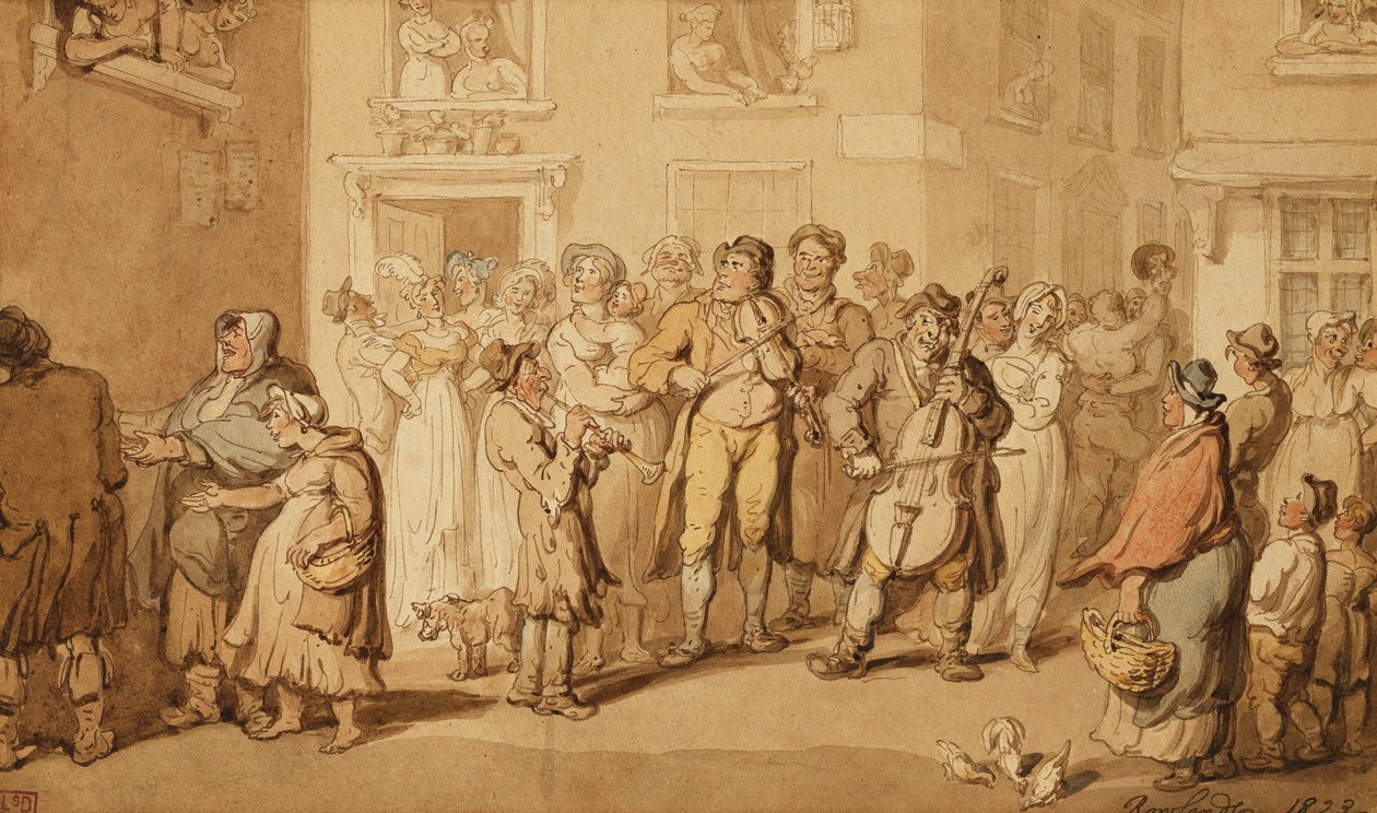 Gademusikanter, 1823 af Thomas Rowlandson