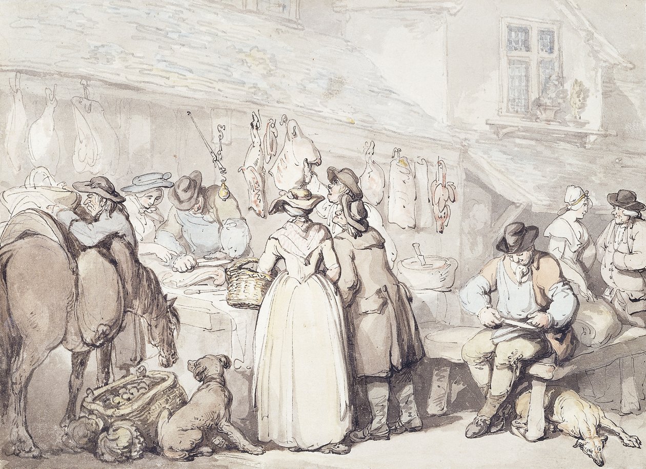 The Butchers Stall, Leadenhall Market, af Thomas Rowlandson