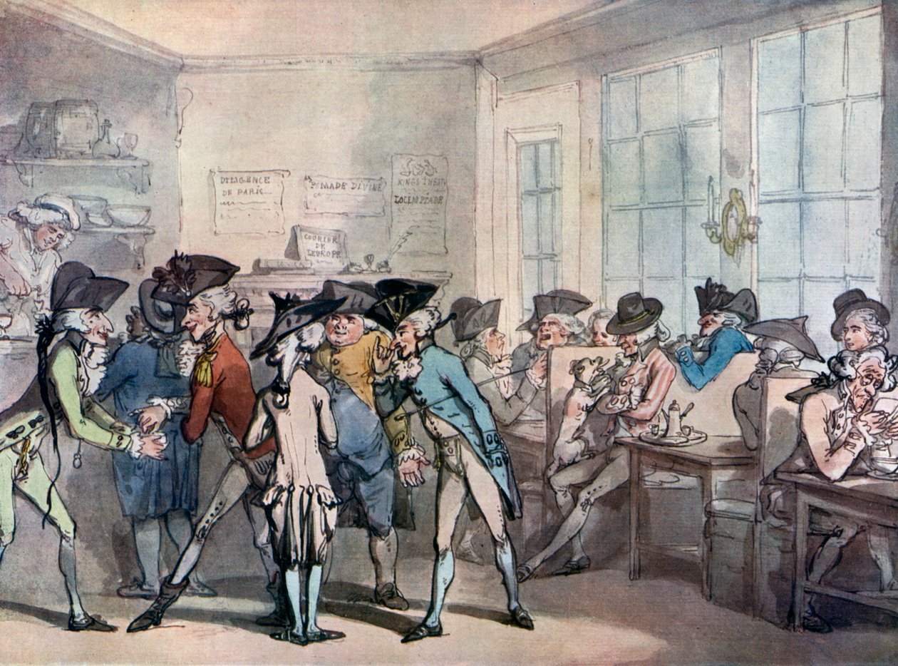 Det franske kaffehus, slutningen af 1700-tallet af Thomas Rowlandson