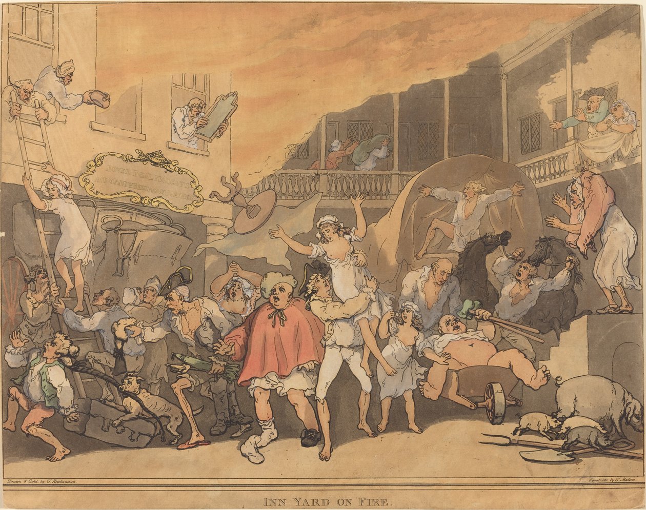 Krogården i brand af Thomas Rowlandson