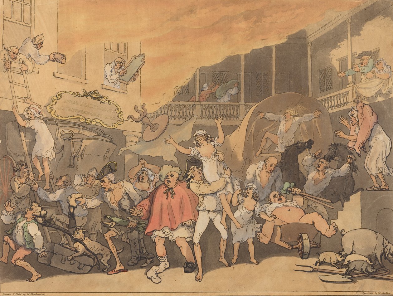Krogården i brand, 1791. af Thomas Rowlandson