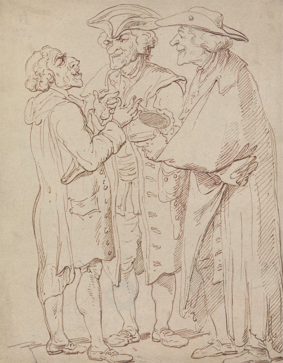 Tre figurer i fuld længde af mænd, der taler af Thomas Rowlandson